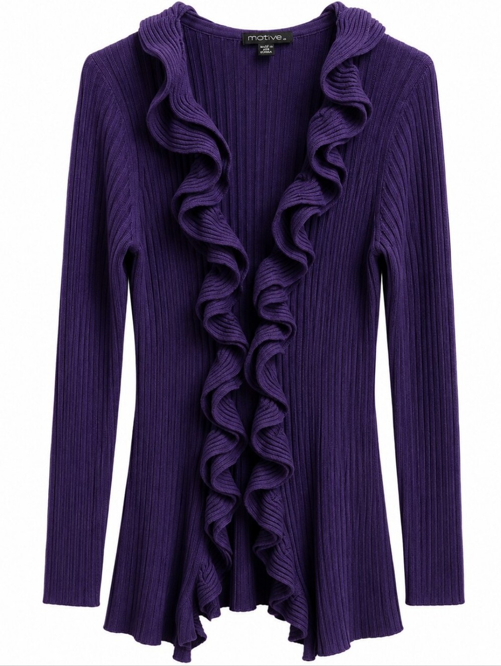 Motive Women's Cardigan Fitted Purple Ruffle Size S Excellent Condition